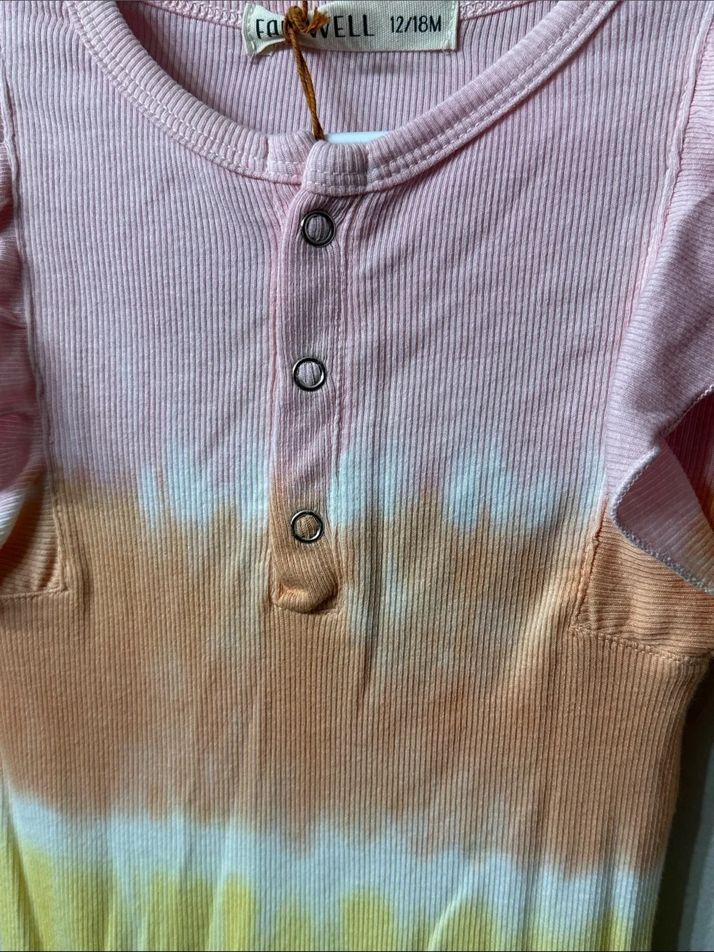 Fairwell Baby Tie Dye Ruffle Romper 12-18M Rainbow Ribbed NWT